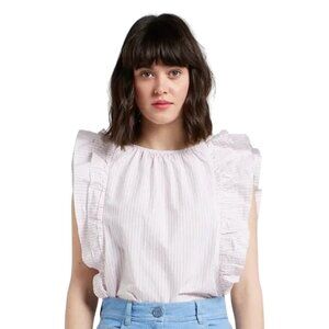 Bellerose Agathe Top Shirt Womens 1 Small Pink Striped Flounce Sleeve Cotton